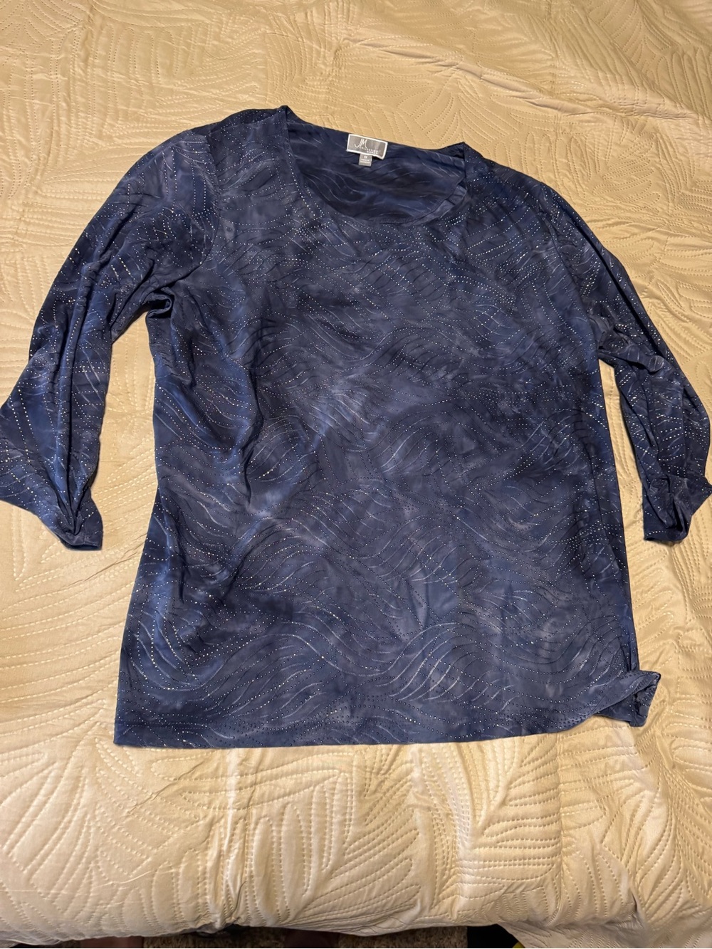 JM Collection Navy Blue Sparkle Wave Knit Top. 1X